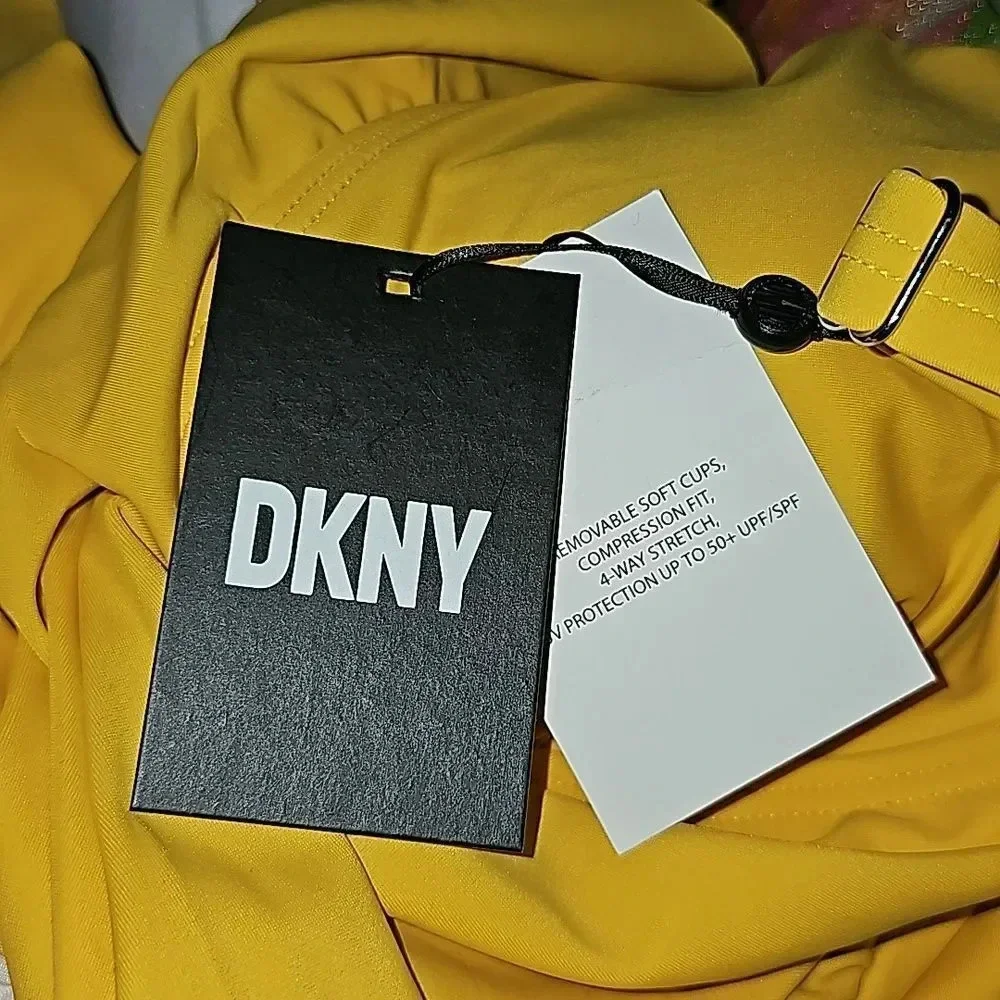 DKNY Women's  yellow Ruffle Detail underwire One Piece Swimsuit Size 12 - Picture 2 of 11